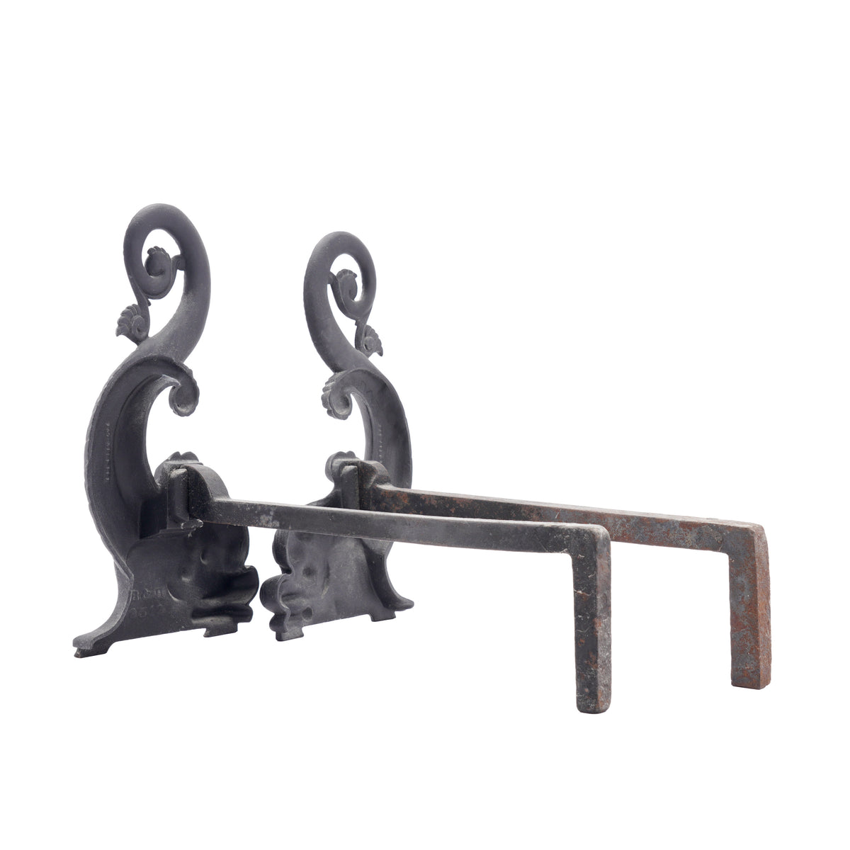 Pair of Bradley & Hubbard cast iron dolphin form andirons, c. 1900