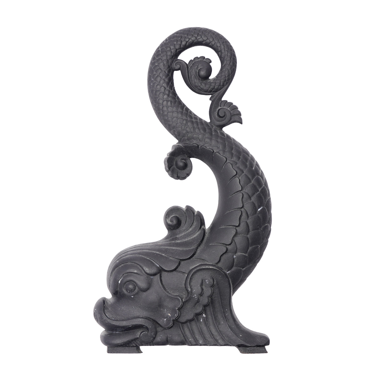 Pair of Bradley & Hubbard cast iron dolphin form andirons, c. 1900