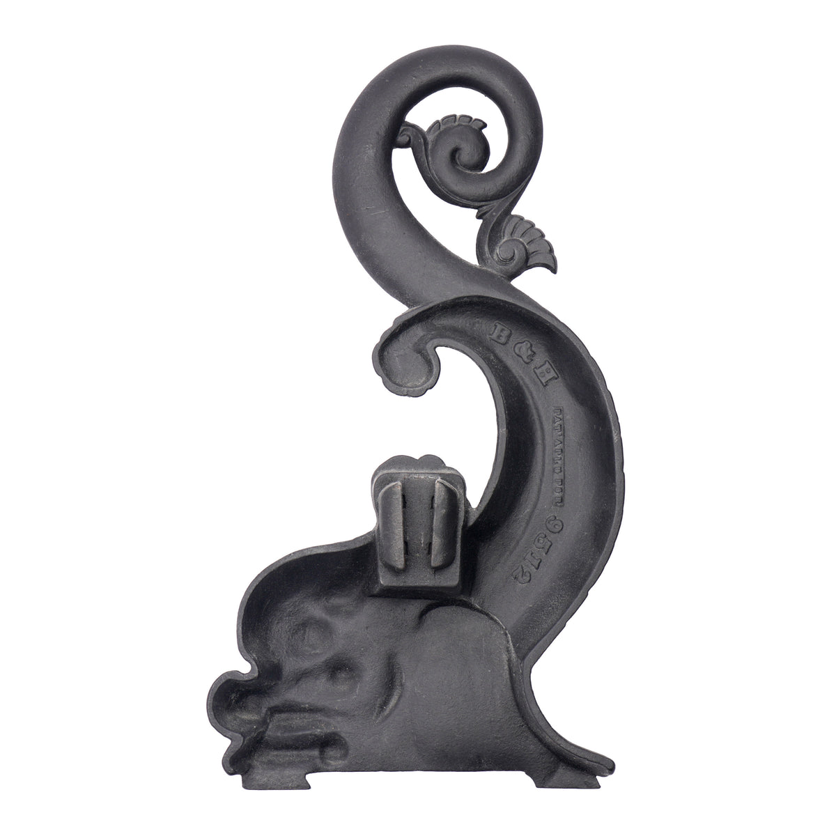 Pair of Bradley & Hubbard cast iron dolphin form andirons, c. 1900