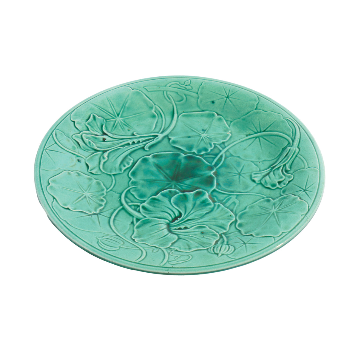 English Victorian majolica nasturtium dessert plate, c. 1850-90