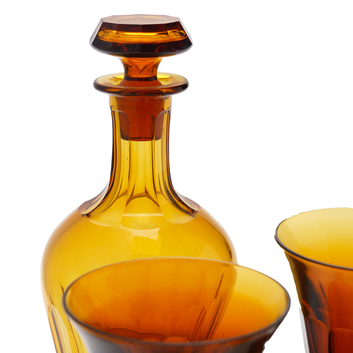 Set of amber glass stemware with decanter, 1830's