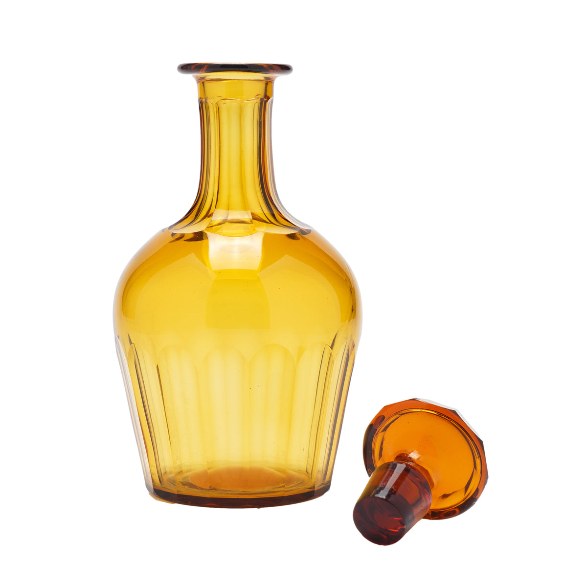 Set of amber glass stemware with decanter, 1830's
