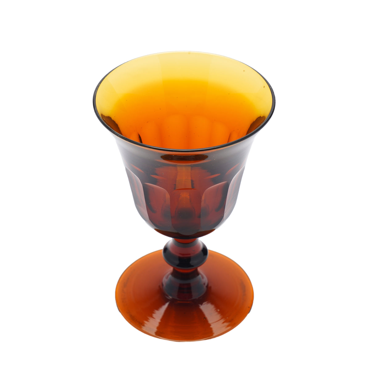 Set of amber glass stemware with decanter, 1830's