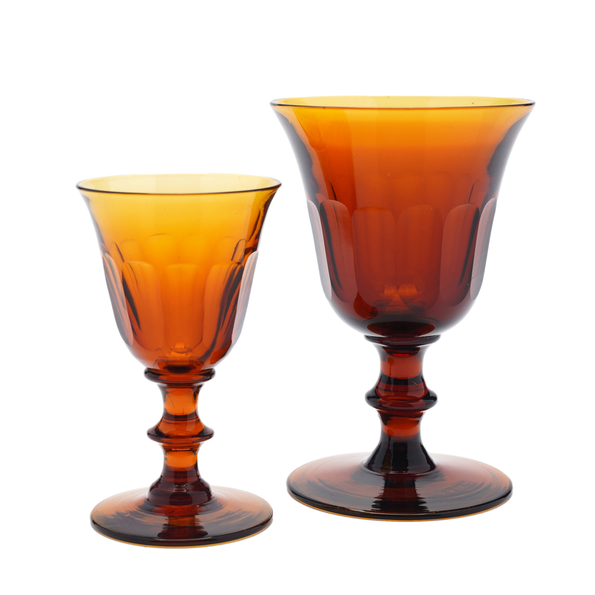 Set of amber glass stemware with decanter, 1830's