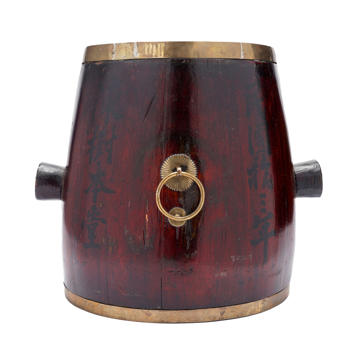 Chinese Barrel Form Brass Bound Grain Measure With Calligraphy, 1915