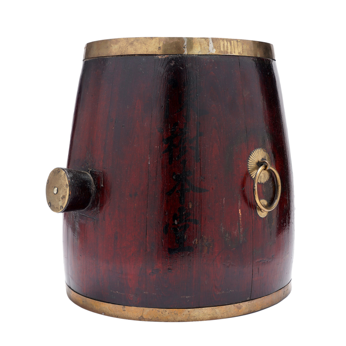 Chinese Barrel Form Brass Bound Grain Measure With Calligraphy, 1915