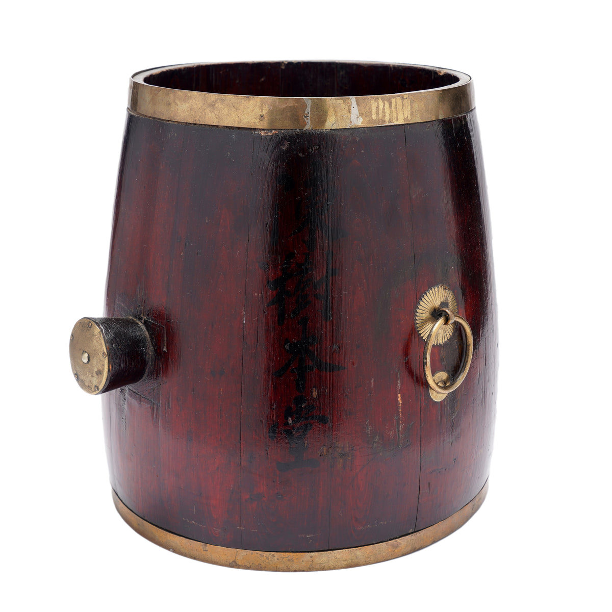 Chinese Barrel Form Brass Bound Grain Measure With Calligraphy, 1915