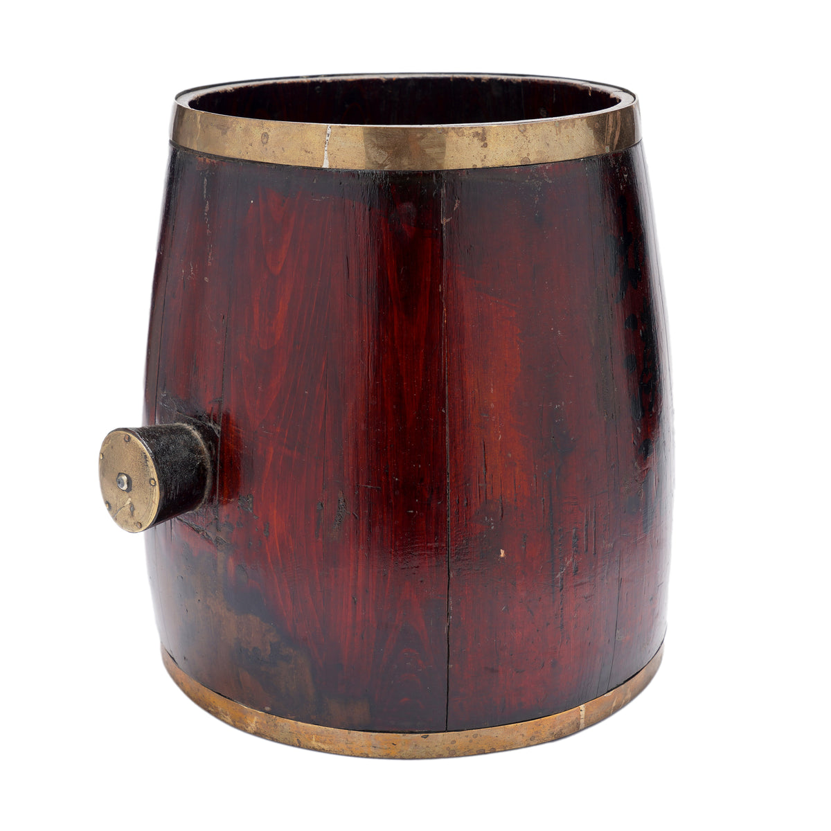Chinese Barrel Form Brass Bound Grain Measure With Calligraphy, 1915