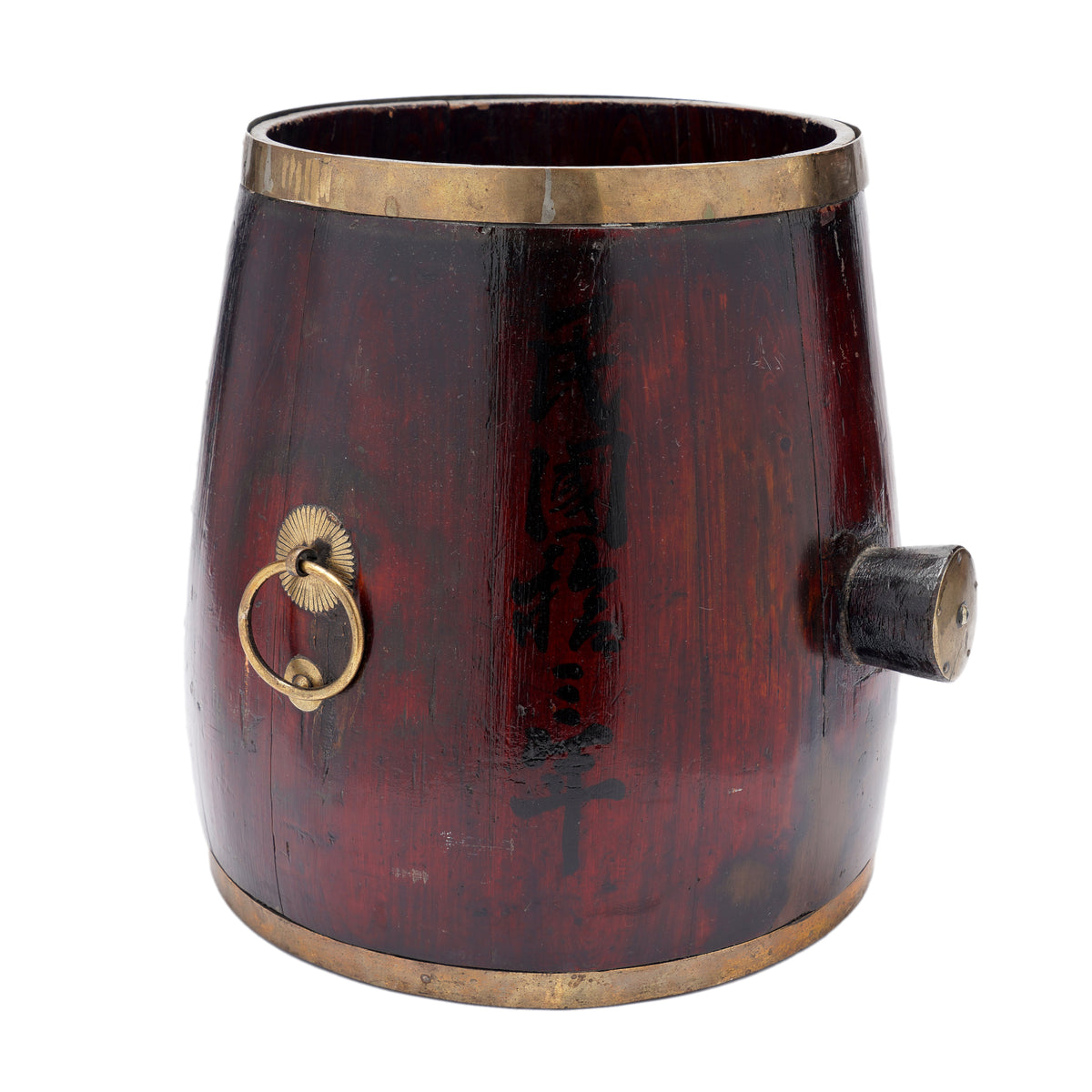 Chinese Barrel Form Brass Bound Grain Measure With Calligraphy, 1915