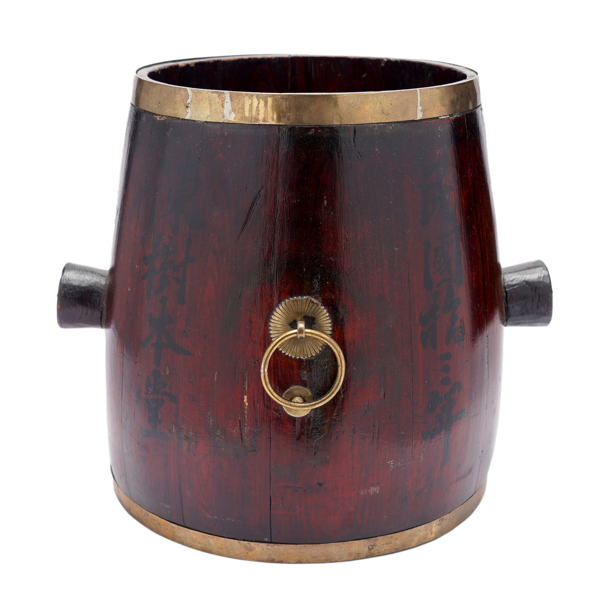 Chinese Barrel Form Brass Bound Grain Measure With Calligraphy, 1915