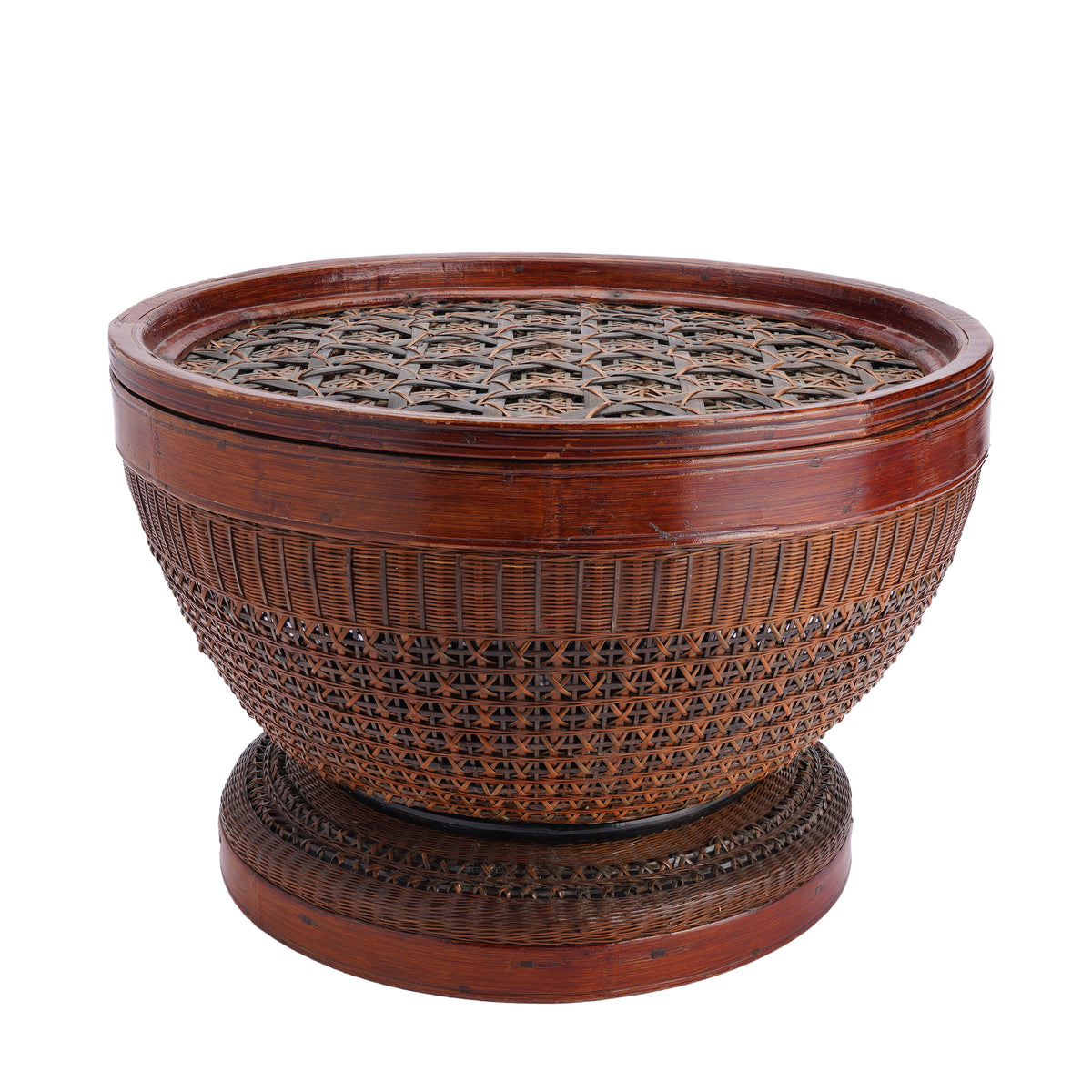 Chinese dyed bamboo betrothal basket with cover, c. 1880-1910