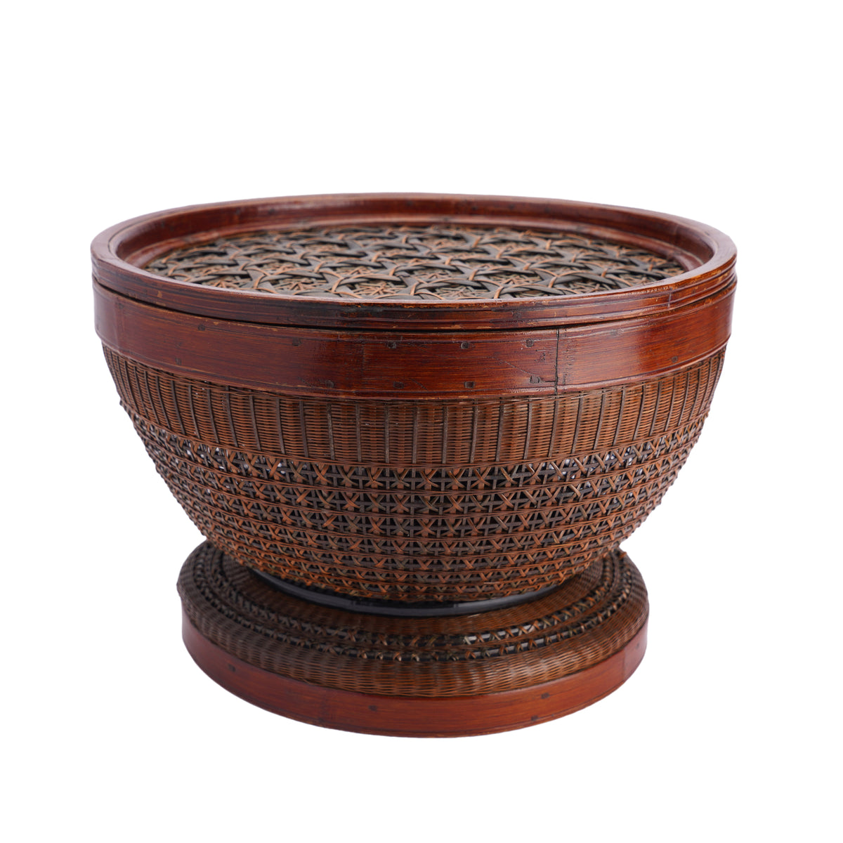 Chinese dyed bamboo betrothal basket with cover, c. 1880-1910