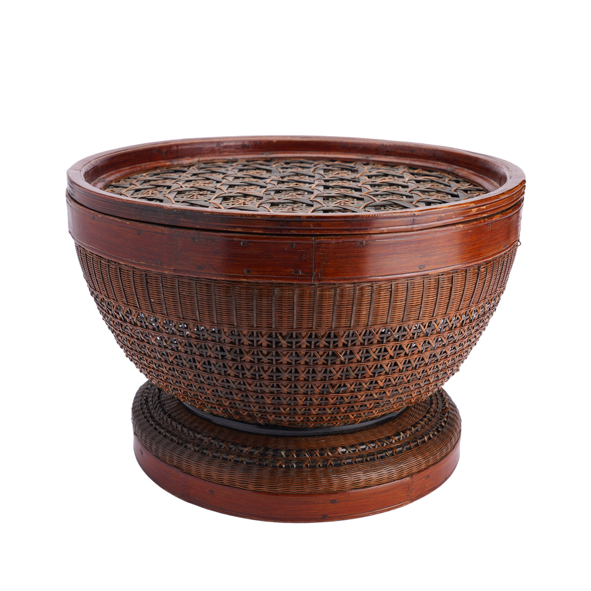 Chinese dyed bamboo betrothal basket with cover, c. 1880-1910