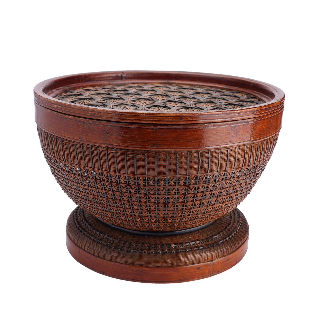 Chinese dyed bamboo betrothal basket with cover, c. 1880-1910