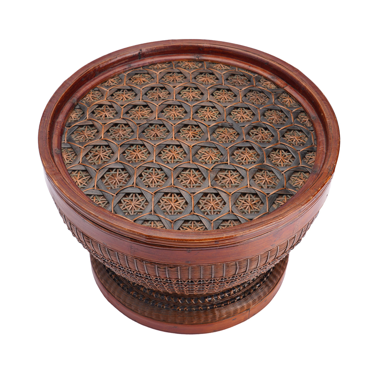 Chinese dyed bamboo betrothal basket with cover, c. 1880-1910