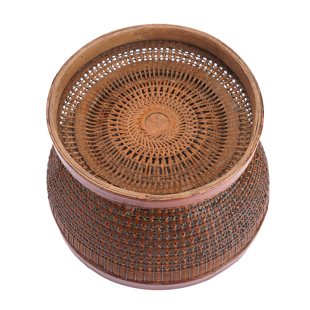 Chinese dyed bamboo betrothal basket with cover, c. 1880-1910
