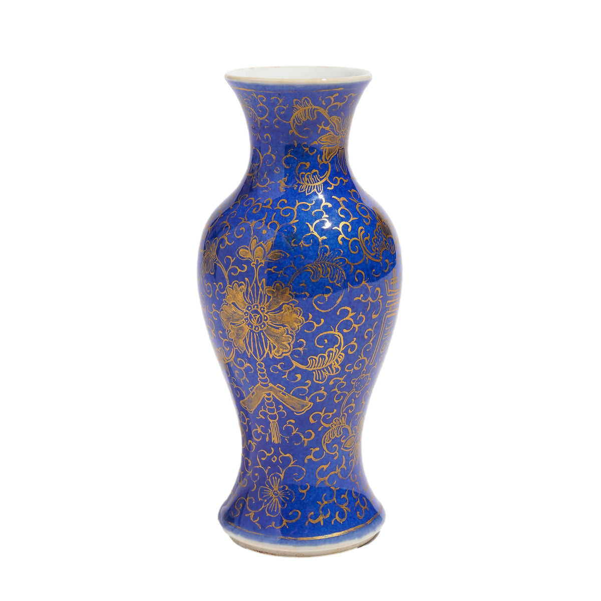 Chinese Qing dynasty powder blue and gilt porcelain baluster vase, 1875-1911