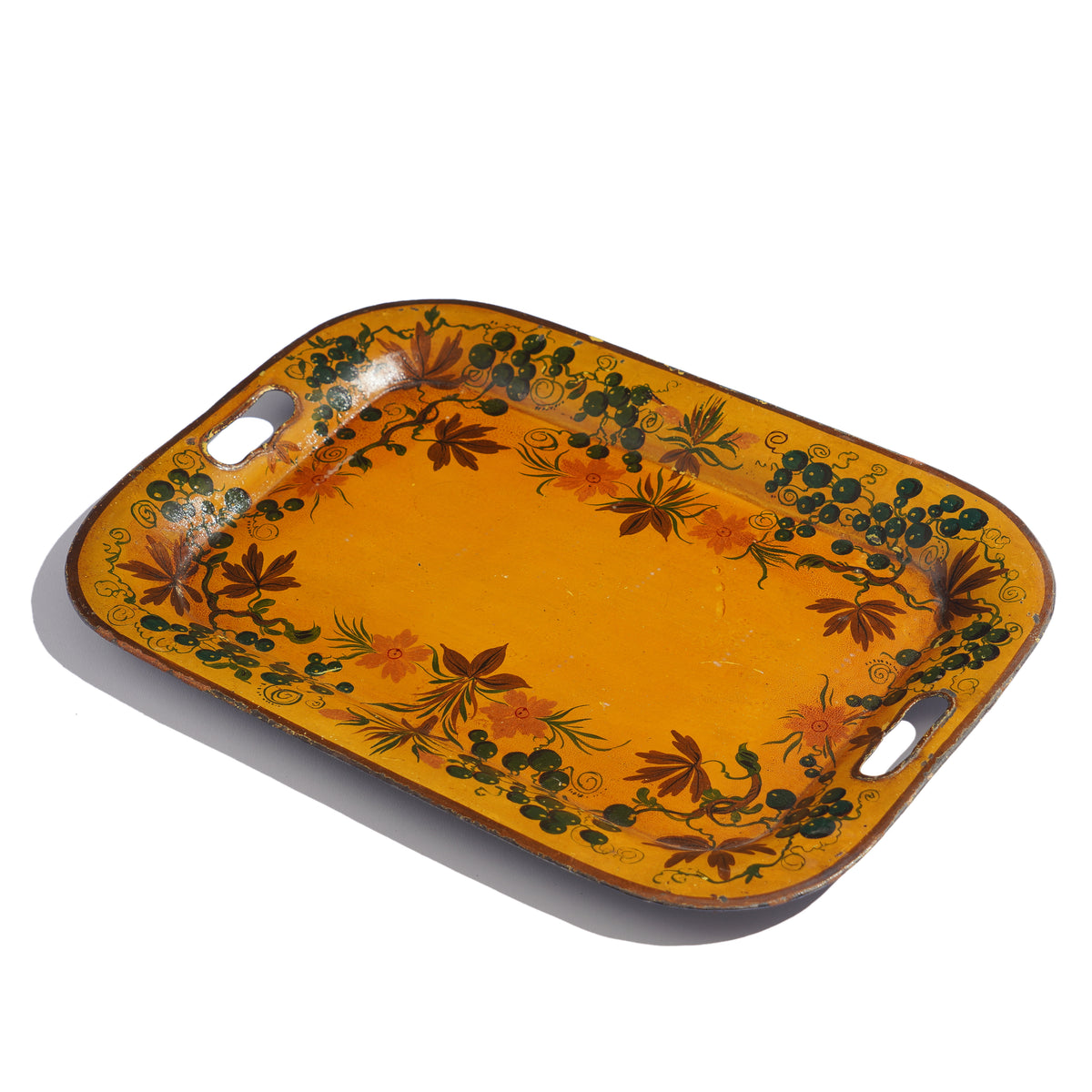 American tole tea tray with pierced handle grips, 1800’s