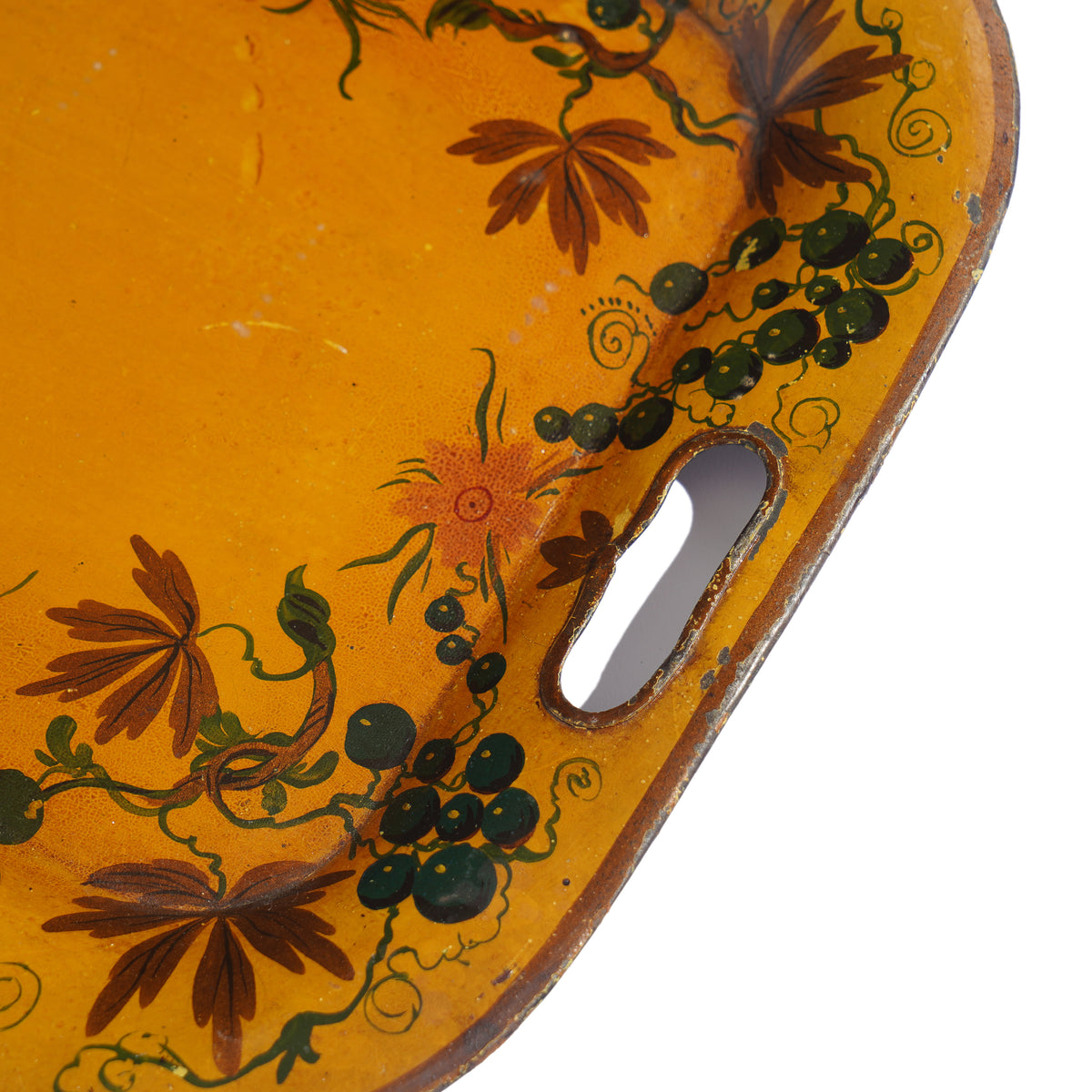 American tole tea tray with pierced handle grips, 1800’s