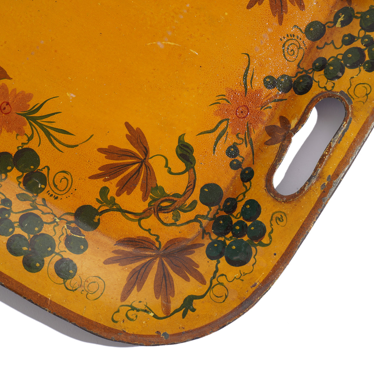 American tole tea tray with pierced handle grips, 1800’s