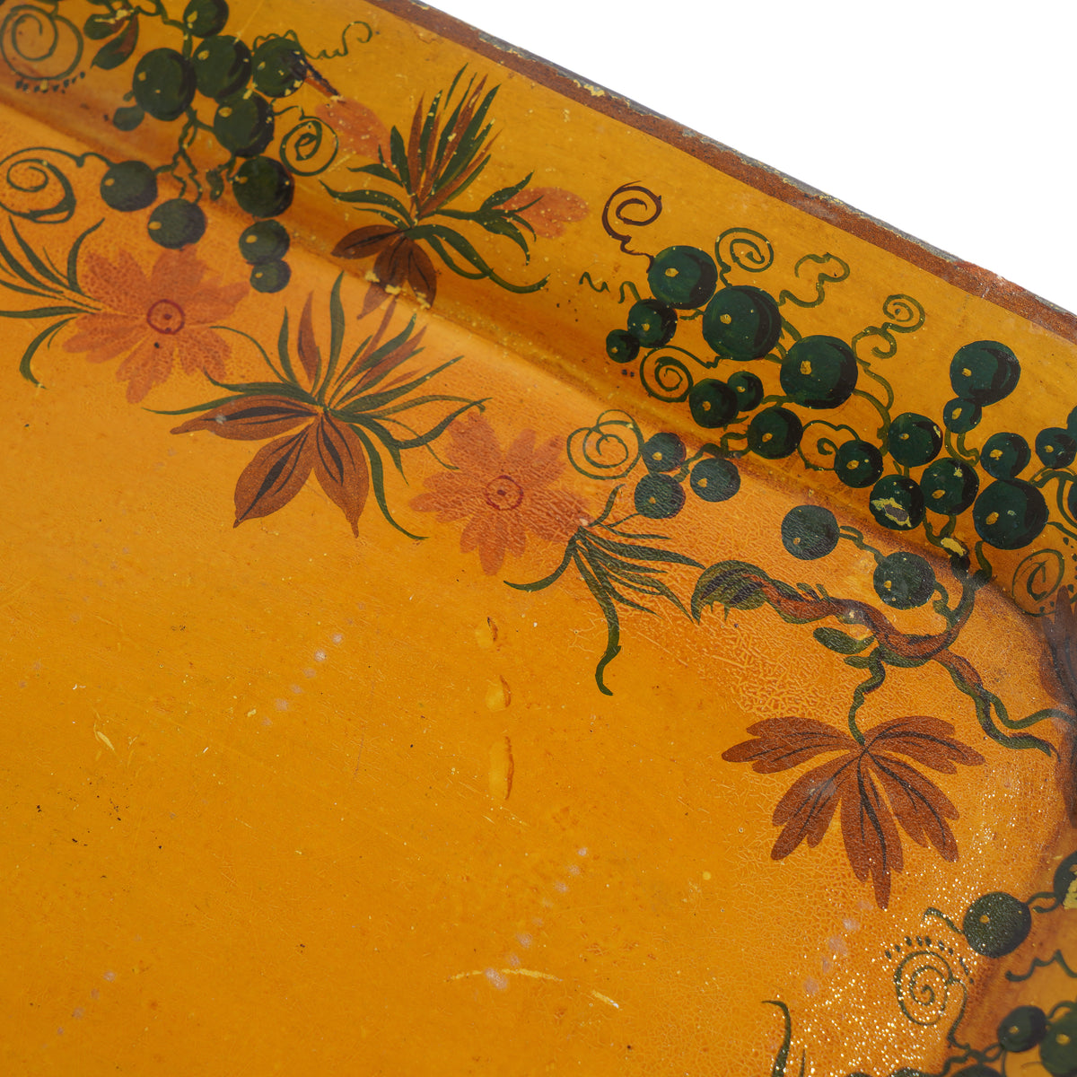 American tole tea tray with pierced handle grips, 1800’s