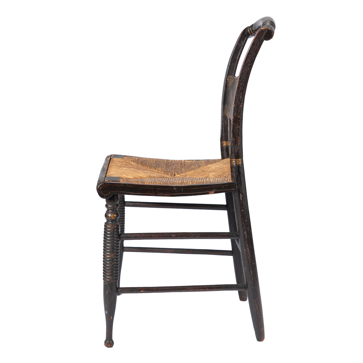 Upper Connecticut Valley Hitchcock-type painted turtle-back rush seat side chair, circa 1820-30