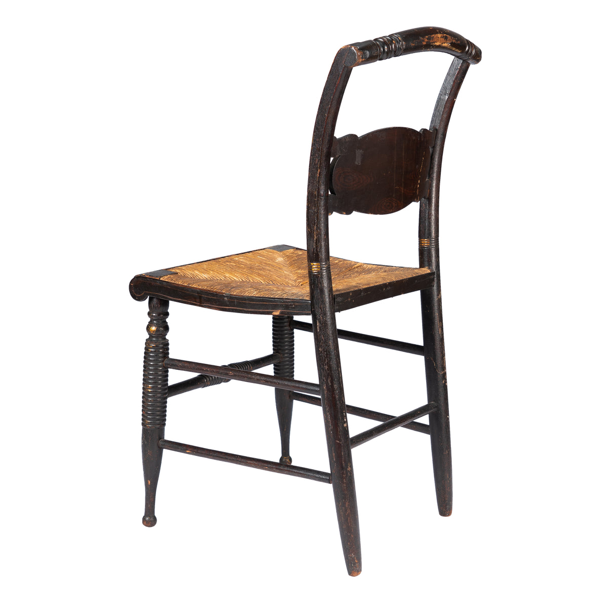 Upper Connecticut Valley Hitchcock-type painted turtle-back rush seat side chair, circa 1820-30