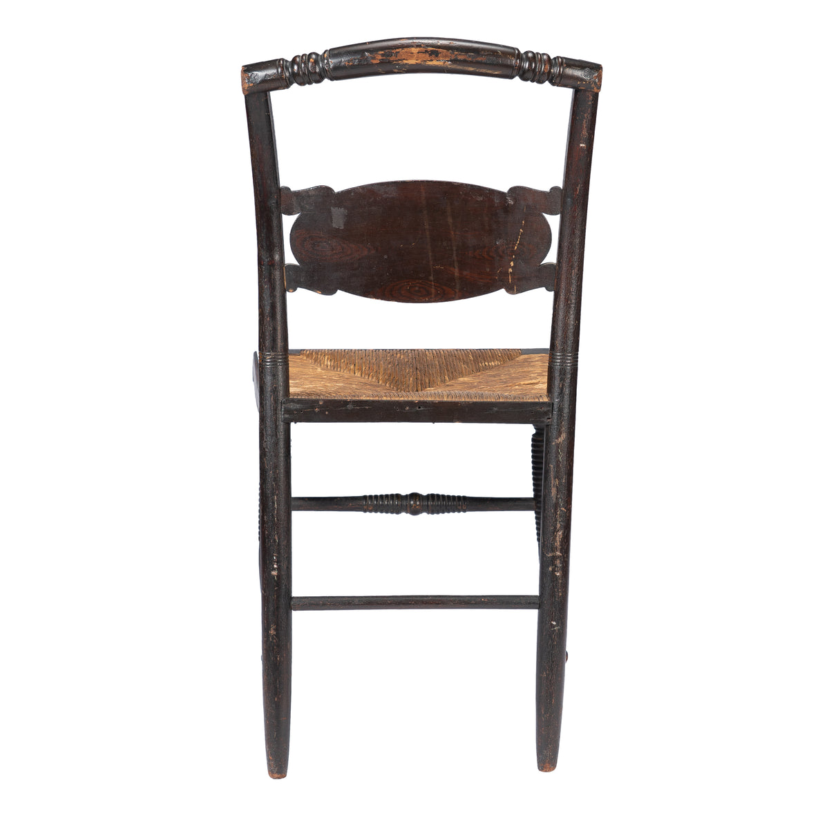 Upper Connecticut Valley Hitchcock-type painted turtle-back rush seat side chair, circa 1820-30
