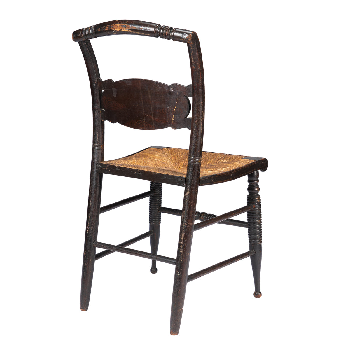 Upper Connecticut Valley Hitchcock-type painted turtle-back rush seat side chair, circa 1820-30