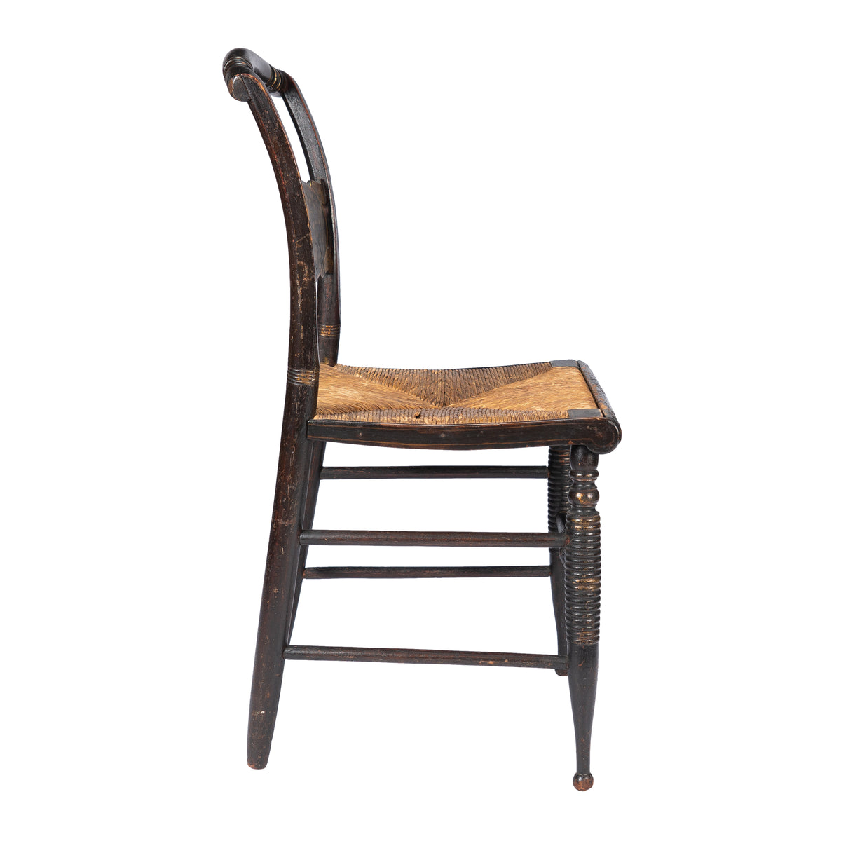 Upper Connecticut Valley Hitchcock-type painted turtle-back rush seat side chair, circa 1820-30
