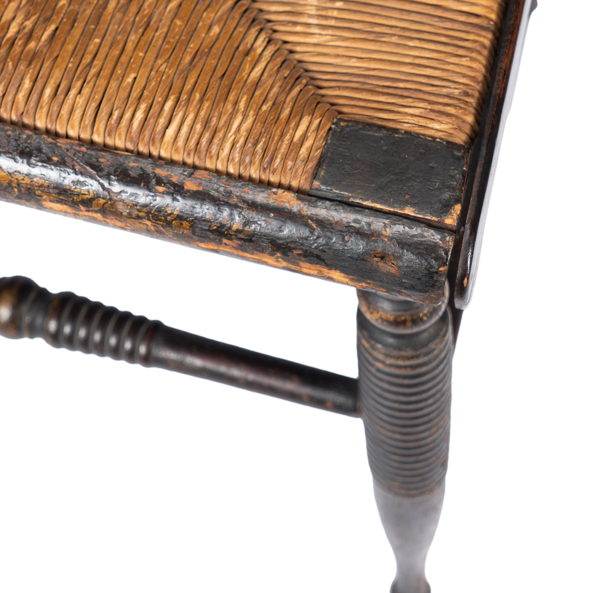 Upper Connecticut Valley Hitchcock-type painted turtle-back rush seat side chair, circa 1820-30