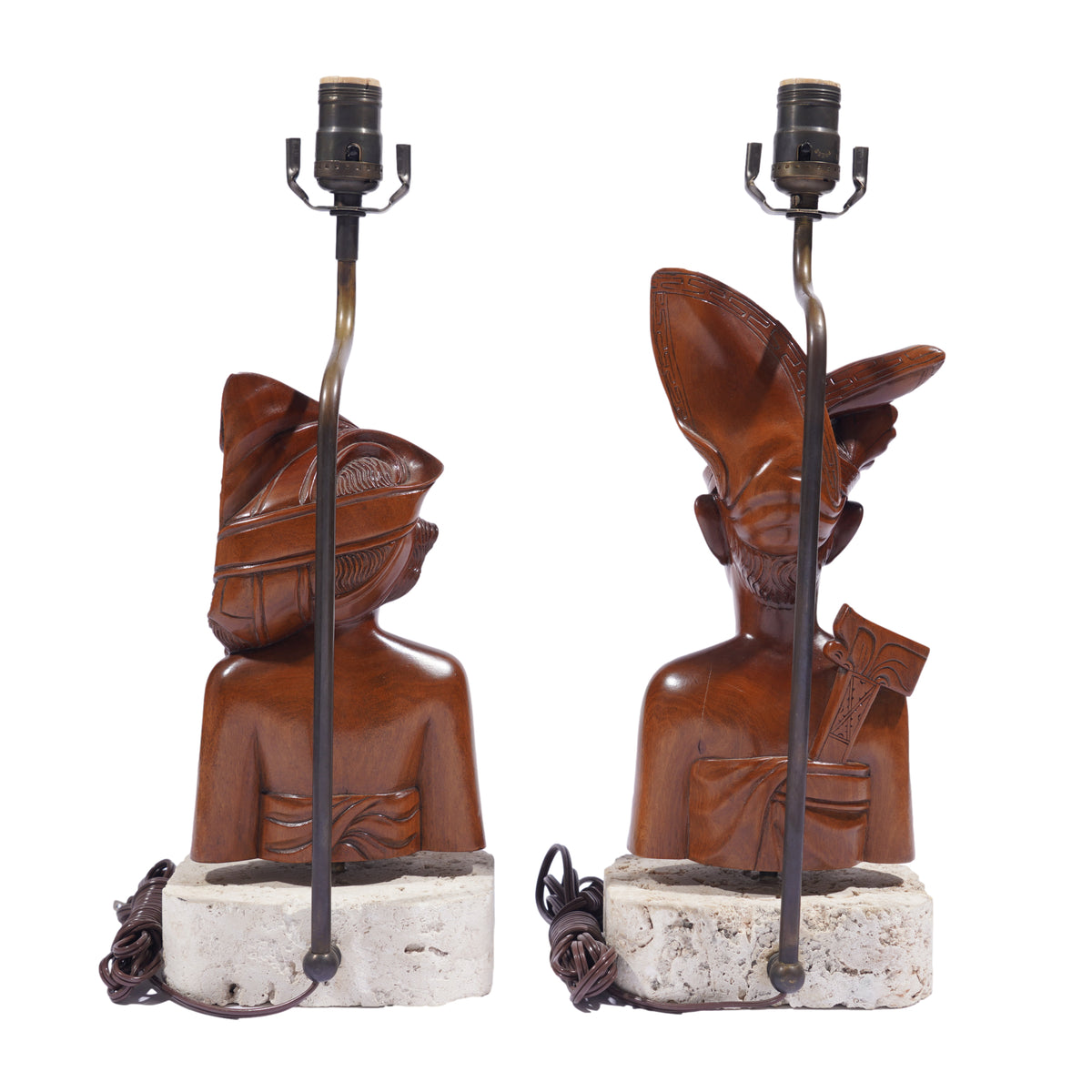 Balinese carved Klungkung wood bust lamps, 1920-40