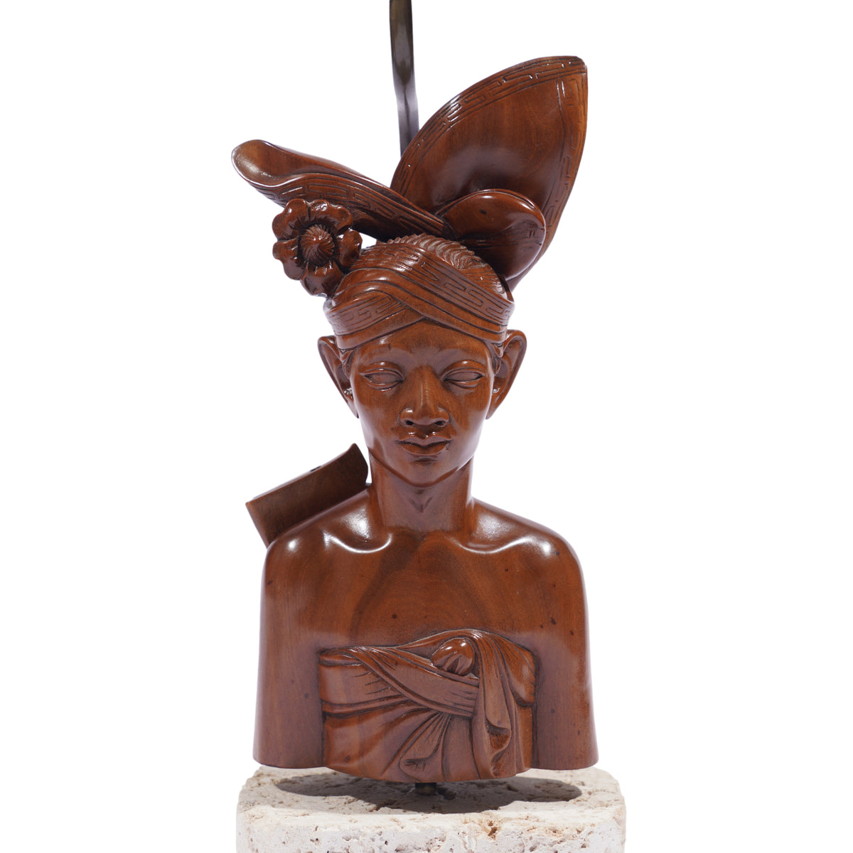 Balinese carved Klungkung wood bust lamps, 1920-40