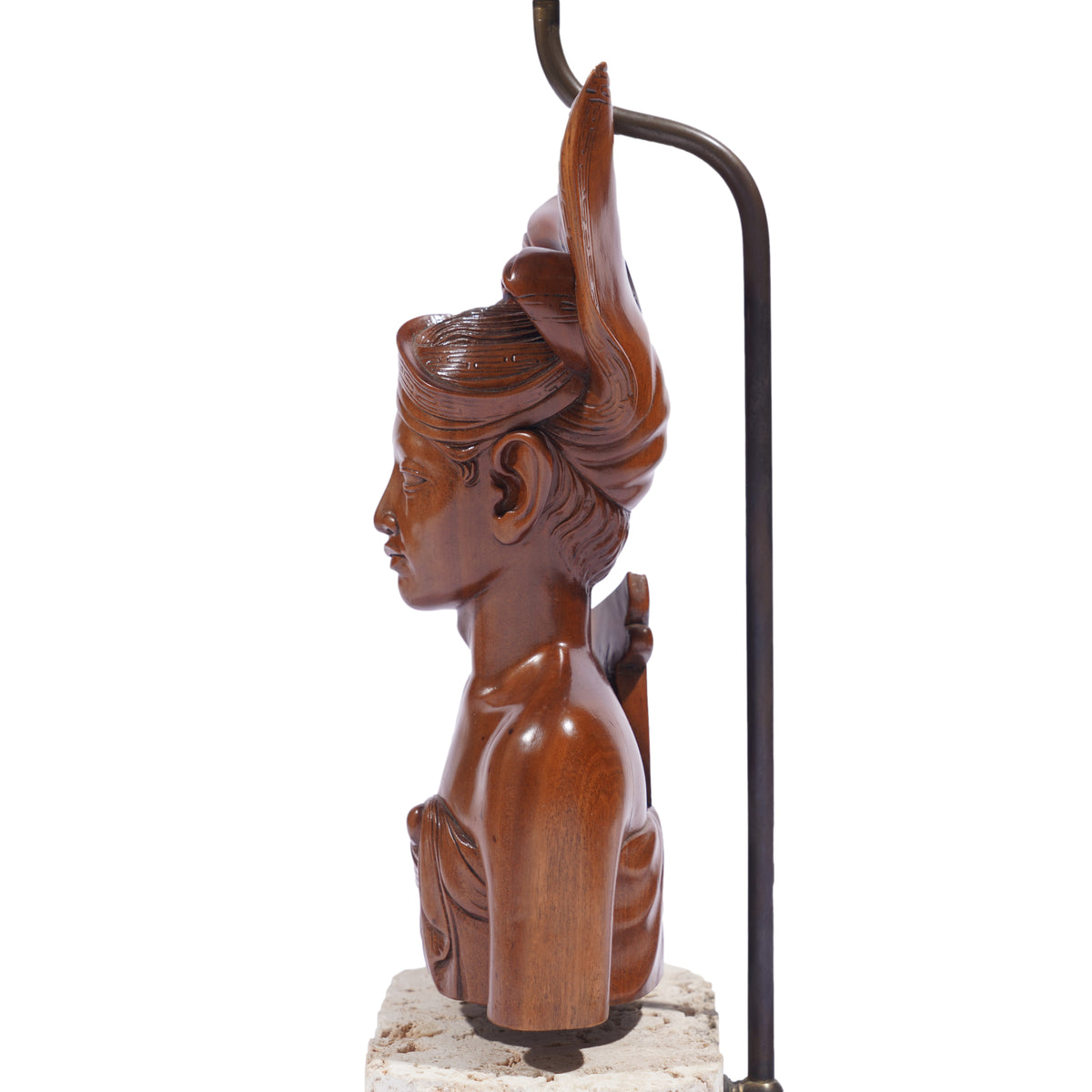 Balinese carved Klungkung wood bust lamps, 1920-40