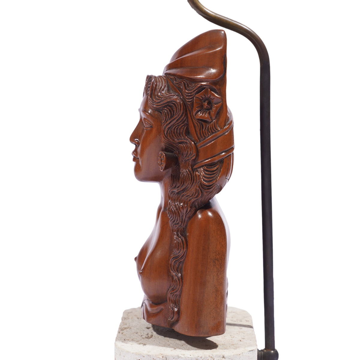 Balinese carved Klungkung wood bust lamps, 1920-40