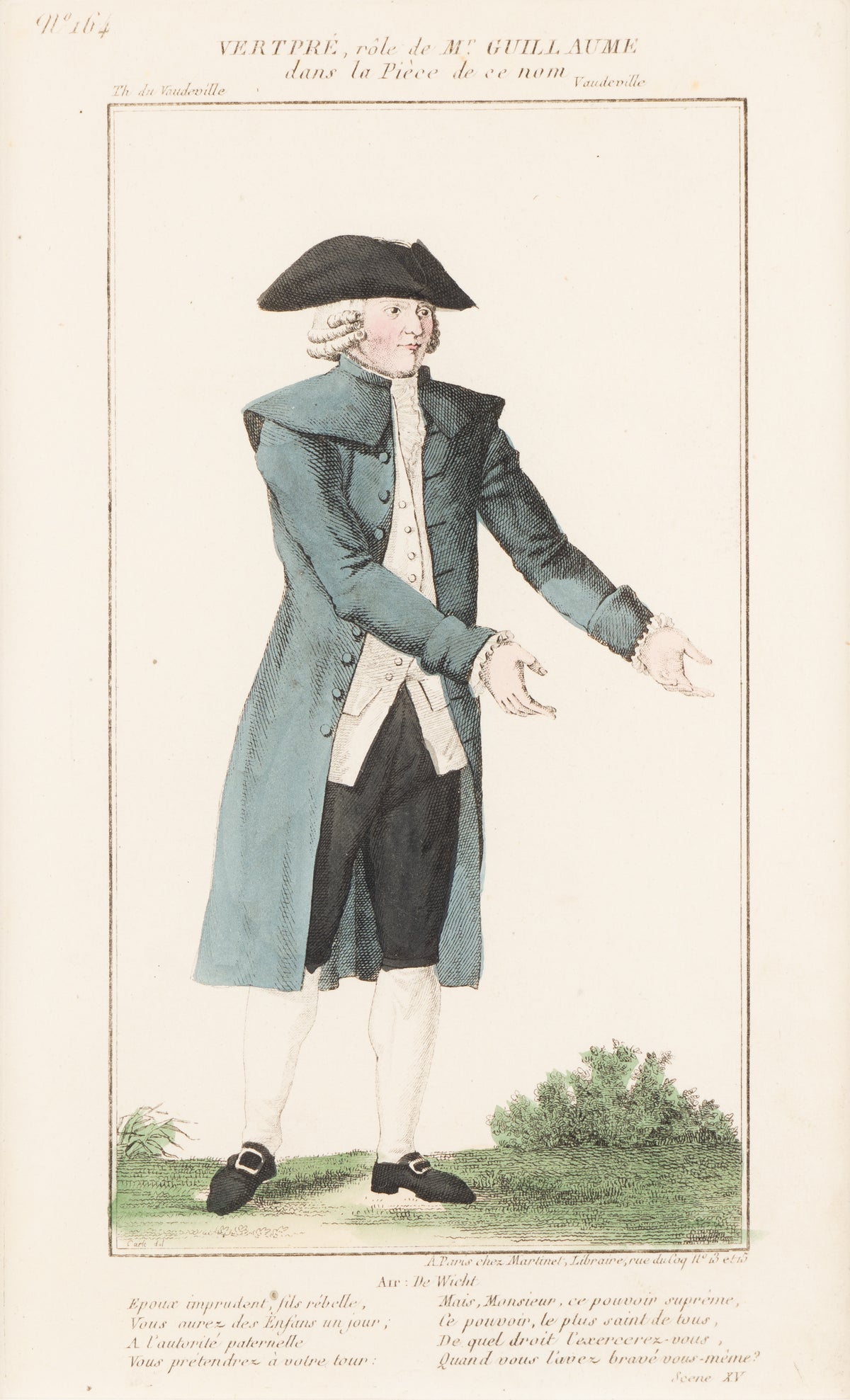 Pair of French hand-colored copperplate theatrical engravings, c. 1800