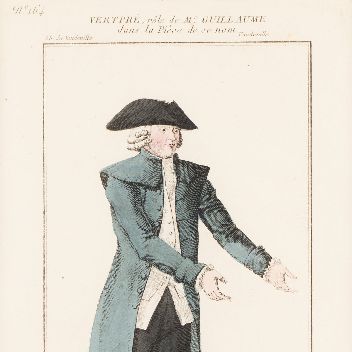Pair of French hand-colored copperplate theatrical engravings, c. 1800