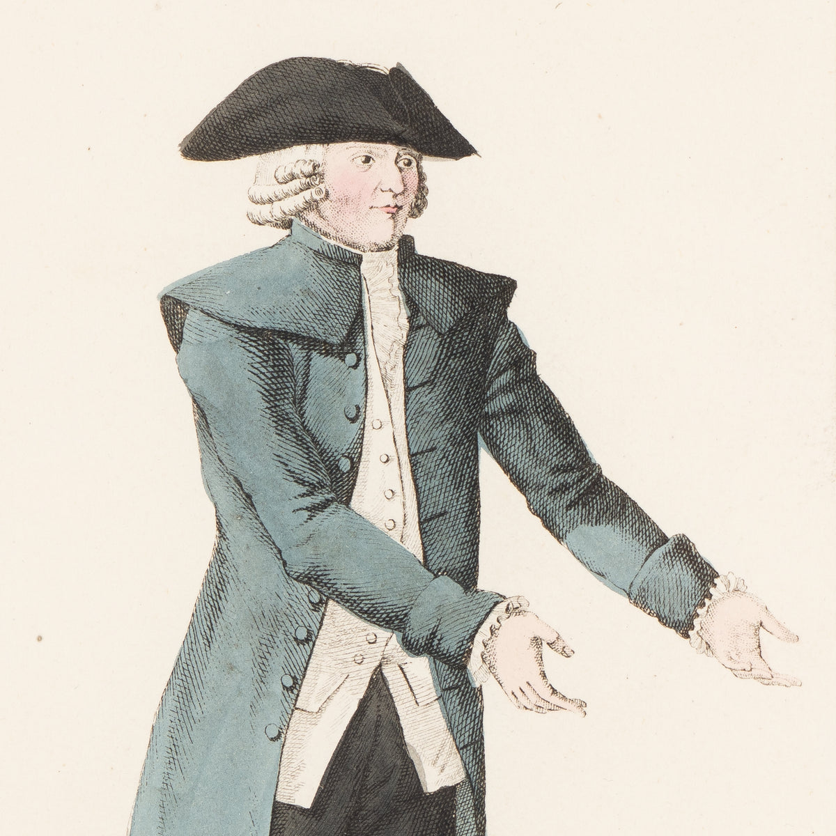 Pair of French hand-colored copperplate theatrical engravings, c. 1800