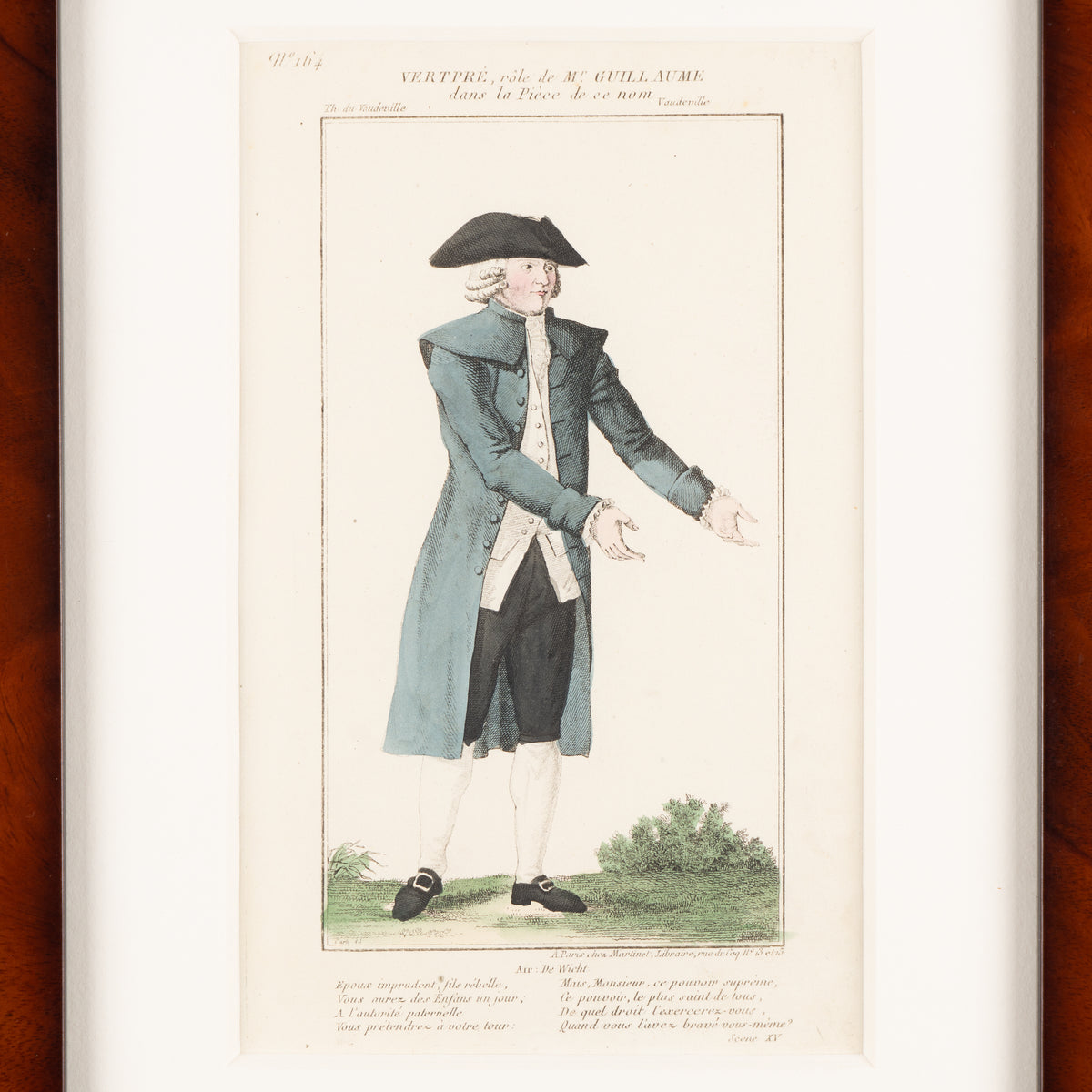 Pair of French hand-colored copperplate theatrical engravings, c. 1800