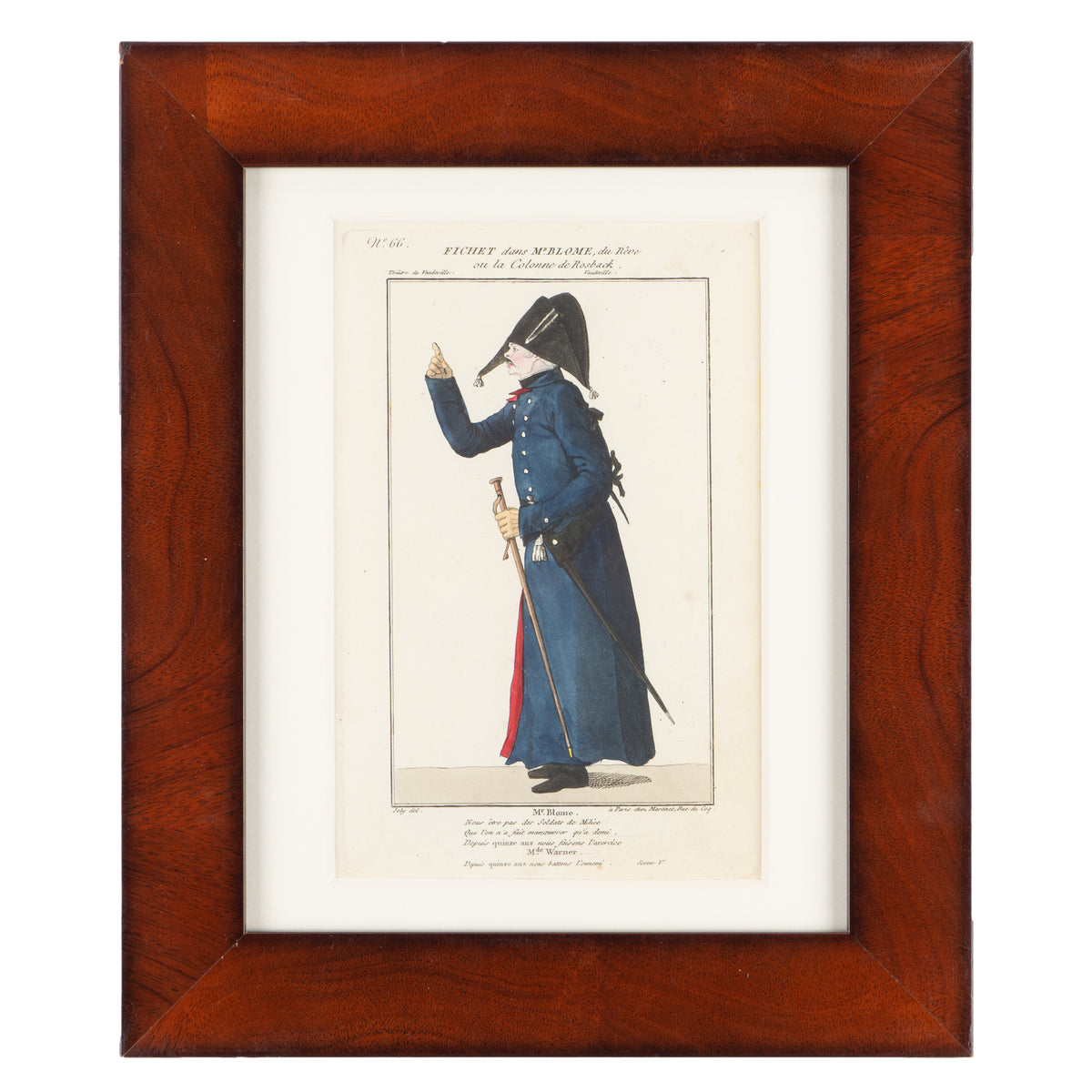 Pair of French hand-colored copperplate theatrical engravings, c. 1800