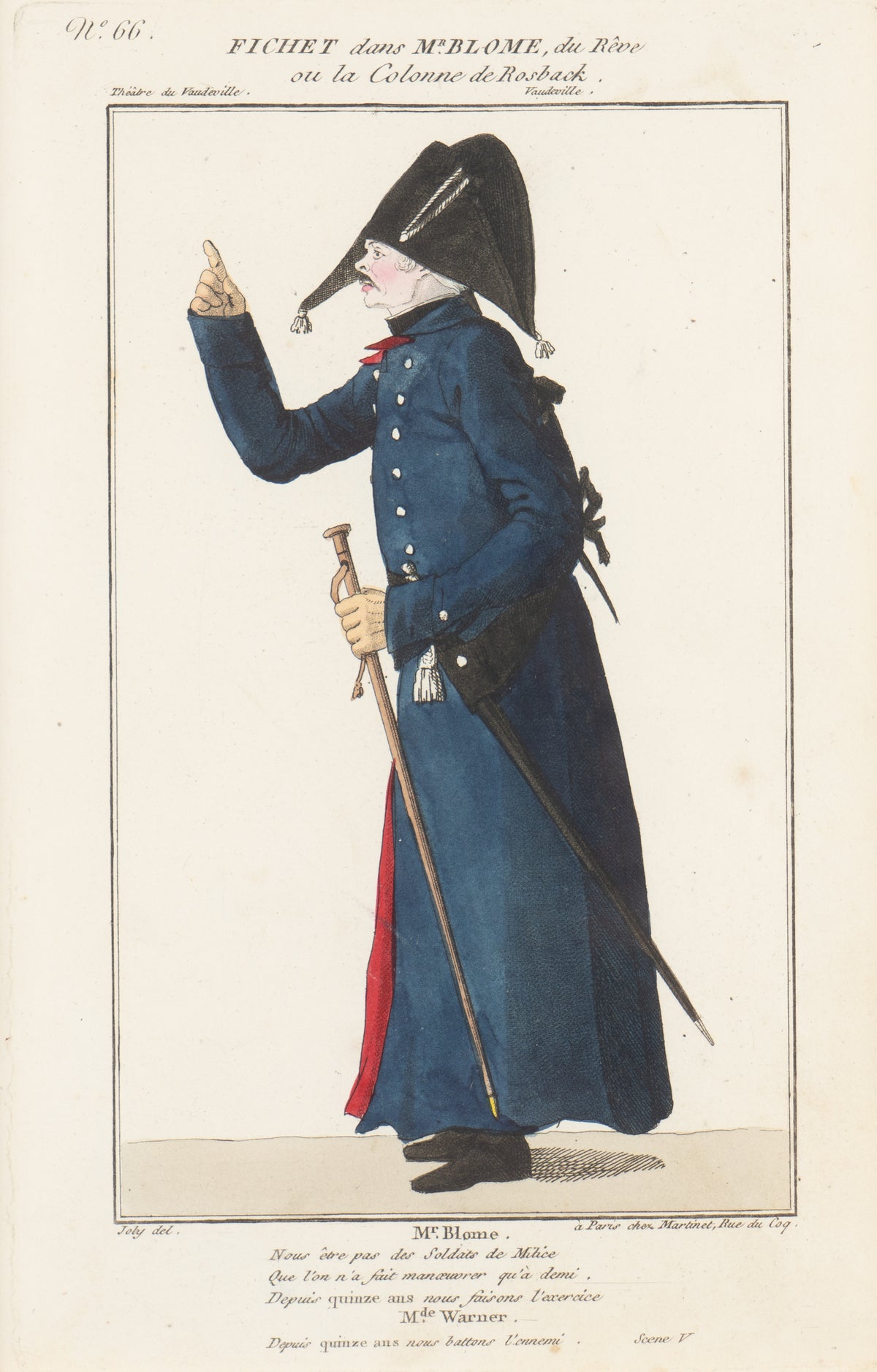 Pair of French hand-colored copperplate theatrical engravings, c. 1800