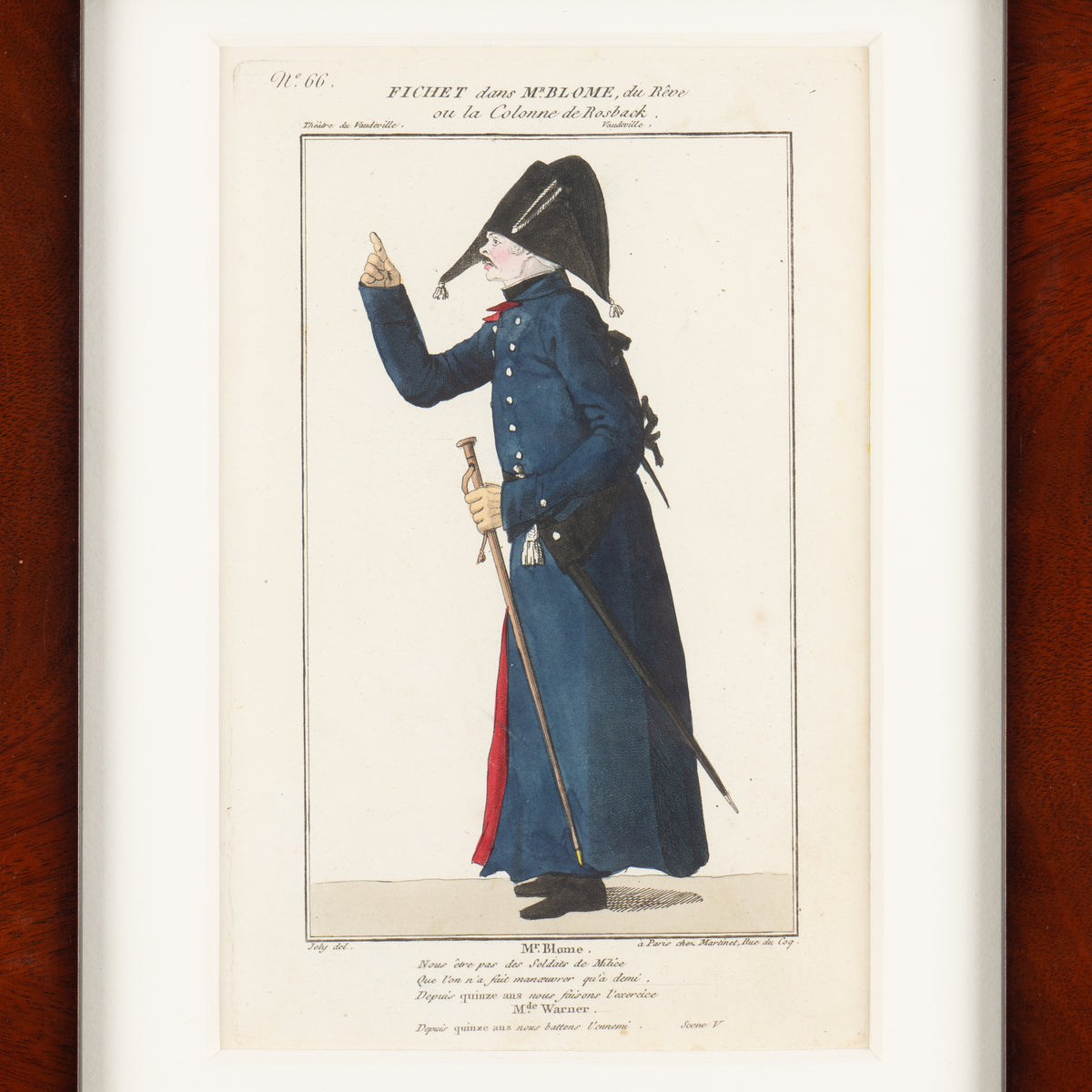 Pair of French hand-colored copperplate theatrical engravings, c. 1800