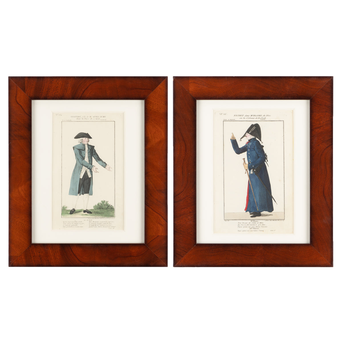 Pair of French hand-colored copperplate theatrical engravings, c. 1800