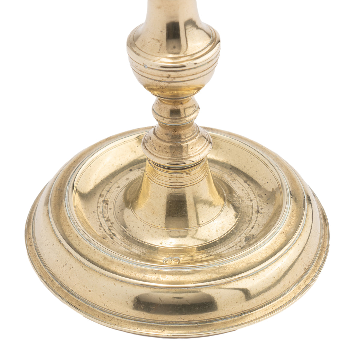 Assembled pair of French Louis XV cast brass chamber candlesticks, 1710-20