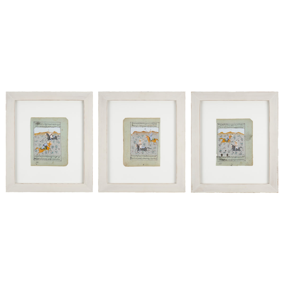 Set of 3 Persian Miniature Paintings of Polo Players, 1800's
