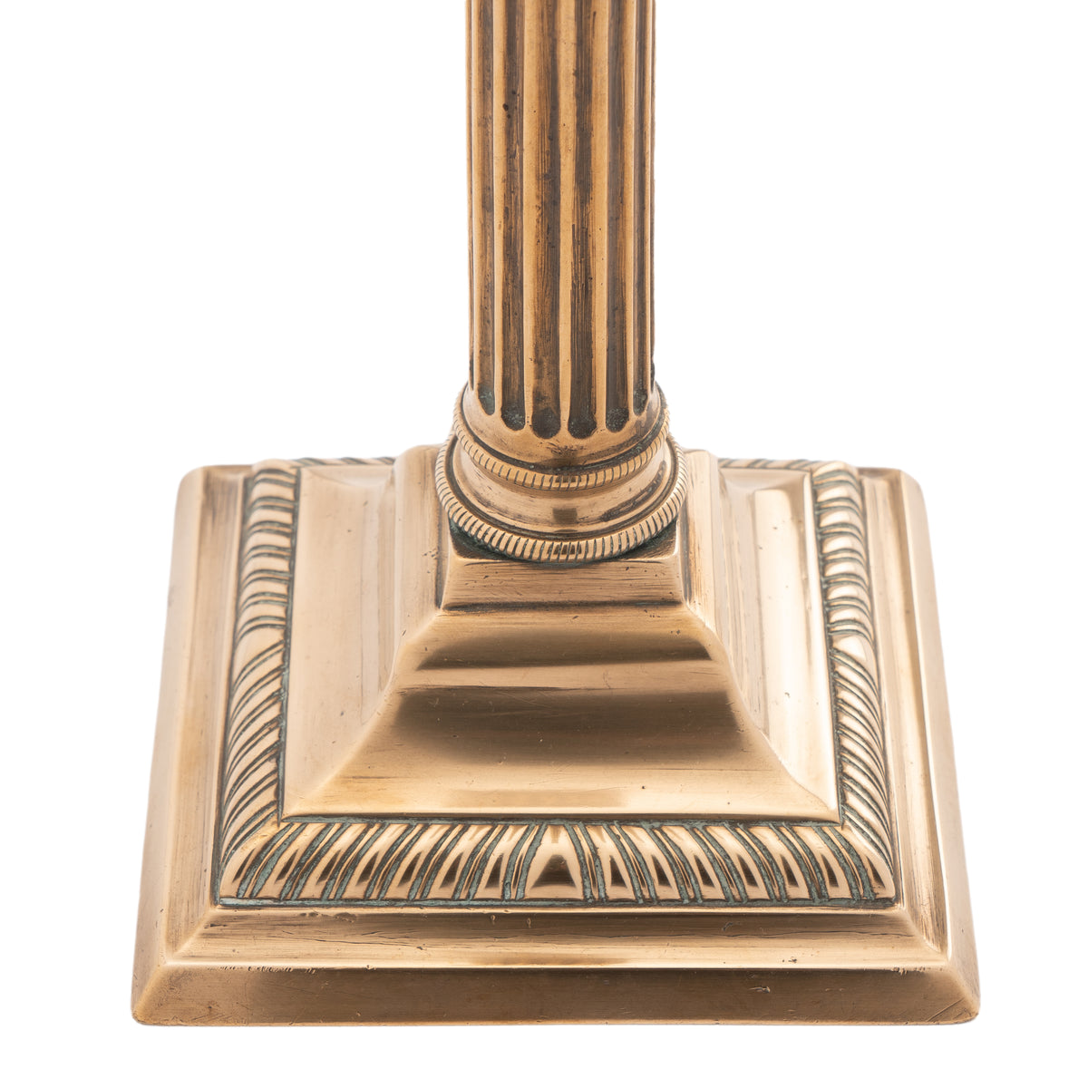 Pair of English cast bell metal candlesticks, 1790