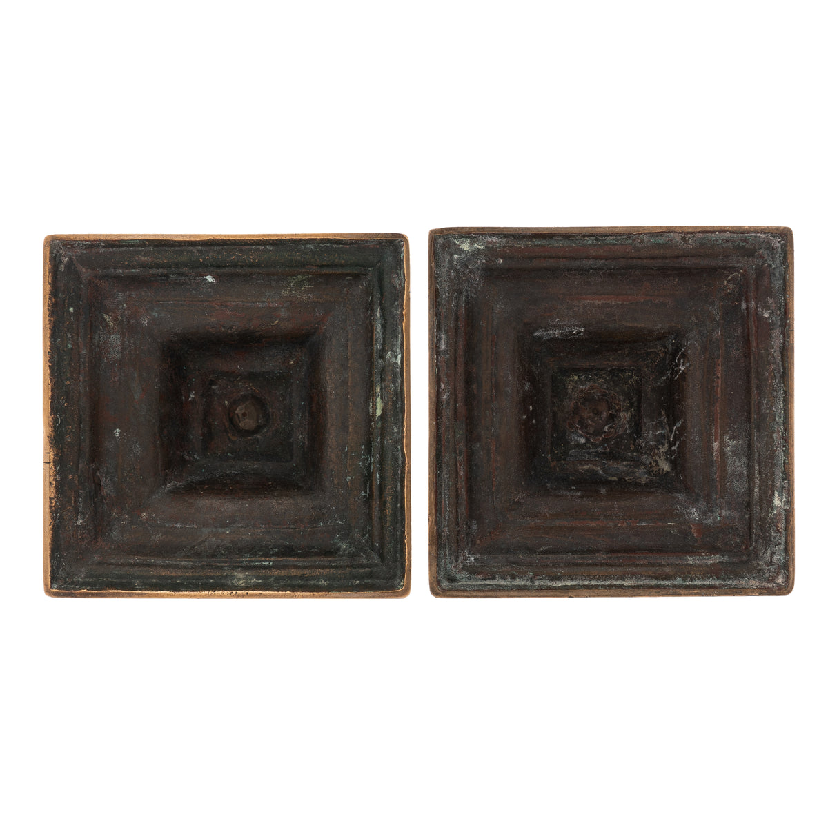 Pair of English cast bell metal candlesticks, 1790
