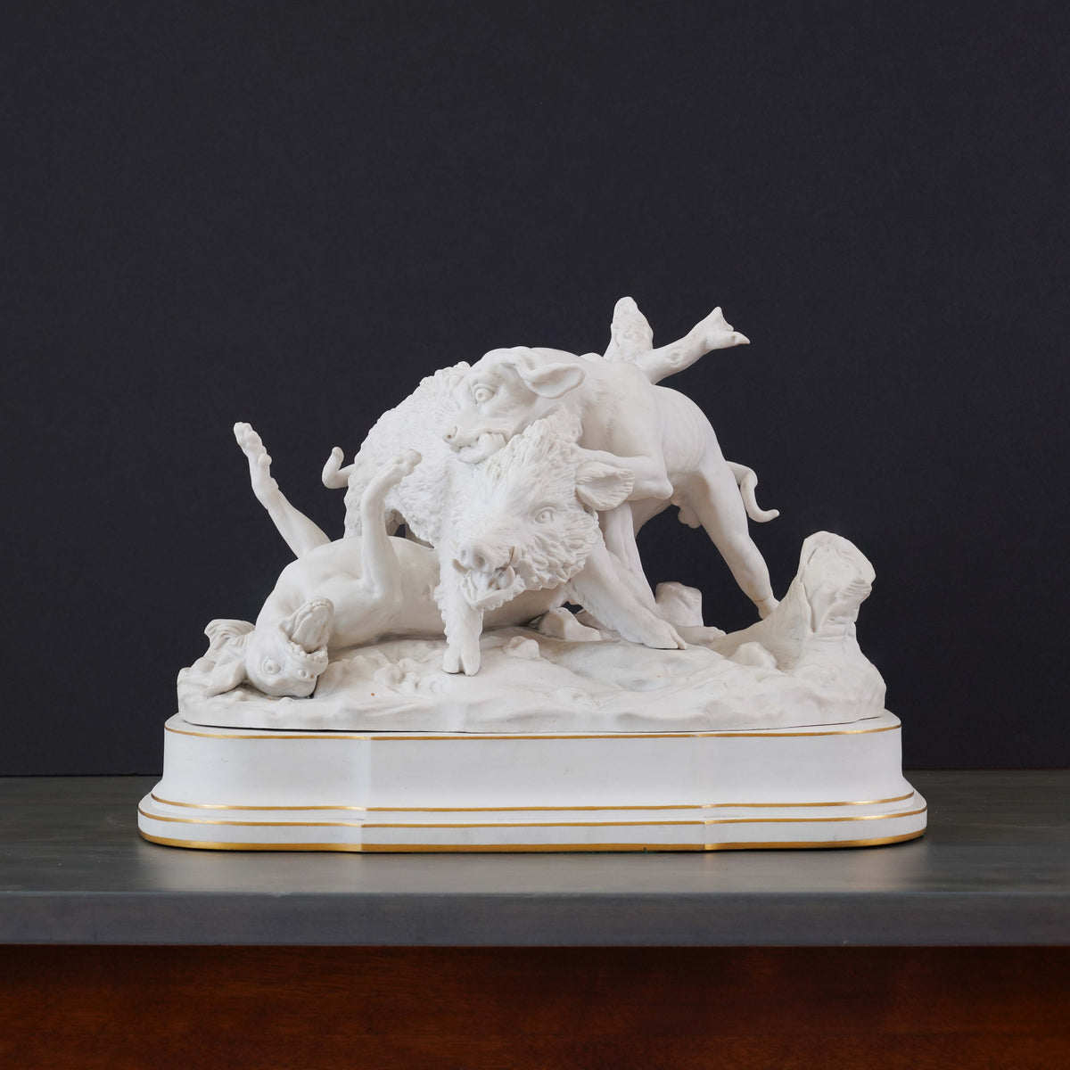 Sèvres Biscuit Porcelain Wild Boar Hunt Centerpiece, “La Chasse au Sanglier,” 1898