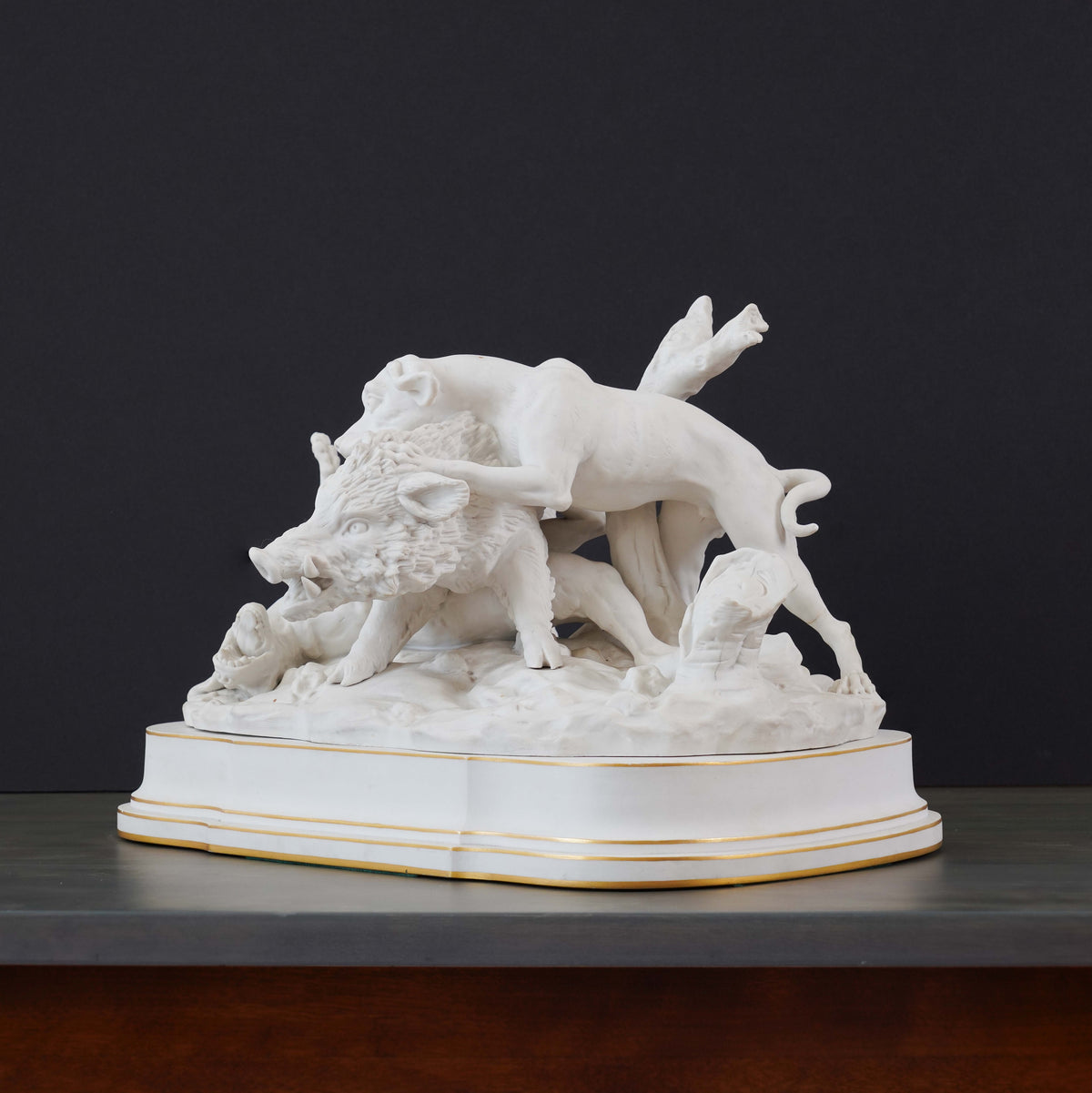Sèvres Biscuit Porcelain Wild Boar Hunt Centerpiece, “La Chasse au Sanglier,” 1898