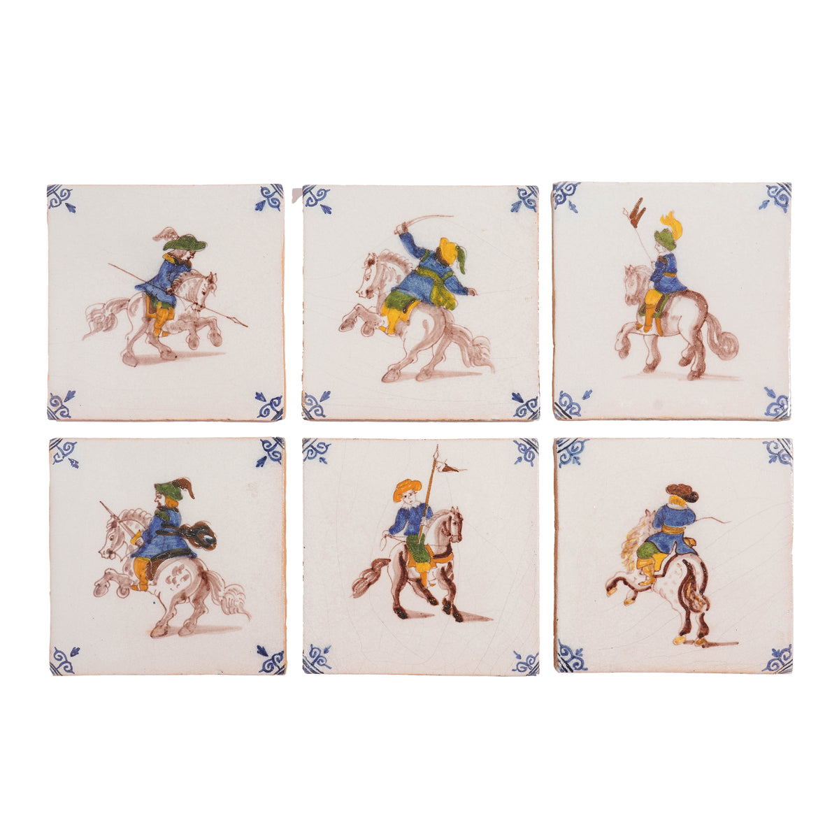 Set of 6 Old Dutch Hand Painted Makkum Delft Tiles by Royal Tichelaar Makkum, c. 1880